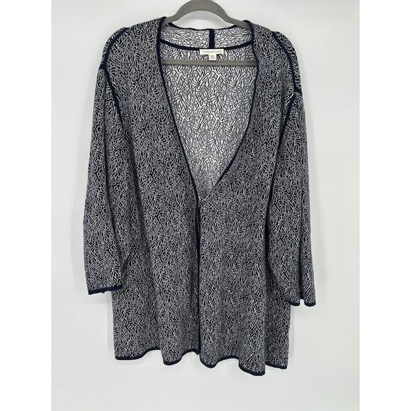Coldwater Creek Cardigan Sweater Size 3X Navy Blue White Abstract Button Office - Picture 1 of 10